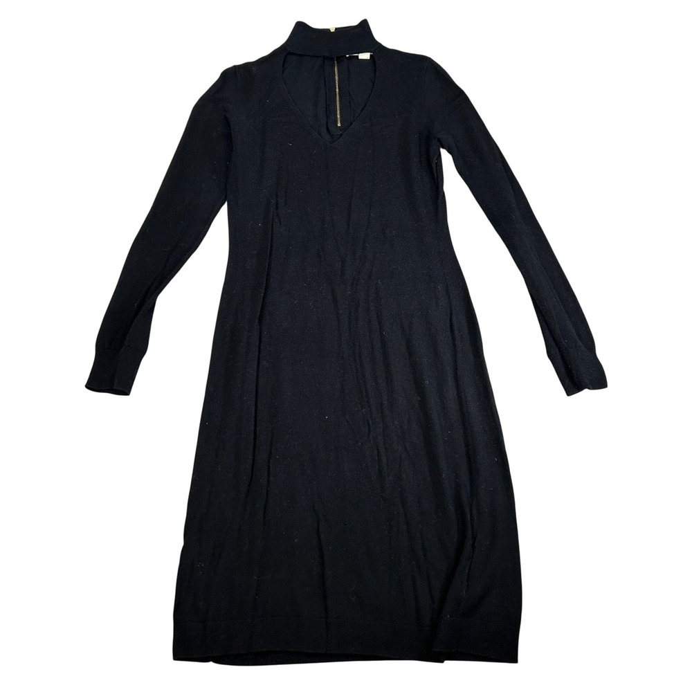 Michael Kors Black Cutout Mock Neck Sweater Dress Long Sleeve Gold Zip Small S/P - Picture 2 of 9